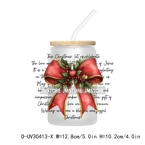 Coquette Christmas Bow Santa Claus UV DTF Transfer Stickers Decals For Libbey Cold Cups Mugs Tumbler High Quality Howdy Season