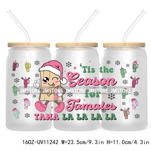 Mexican Gingerbread Christmas Pan Dulce UV DTF Cup Wrap For Libbey Glass Can Transfer Stickers Waterproof Labels Tis The Season