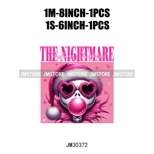 Horror Pink Christmas Bright Light Blowing Bubble Cartoon Character Iron On DTF Transfers Stickers Ready To Press For Hoodies