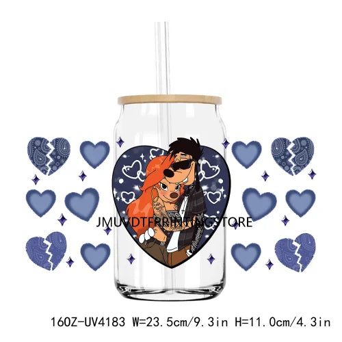 Cartoon Valentines Couple Love 16OZ UV DTF Cup Wrap Transfers Stickers Custom Labels DIY Waterproof Logo For Libbey Glass Can