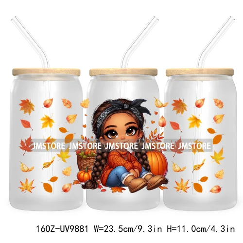 Mexican Latina Chibi Autumn Baby Girl UV DTF Sticker For 16OZ Libbey Glass Cup Can Wrap Transfer Stickers Custom Labels DIY Logo