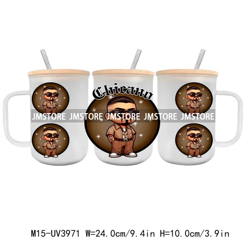 Cartoon Chicano Girls Rose UV DTF Glass Can Wrap For 15OZ Mug Coffee Cup Transfer Sticker DIY Custom Logo Labels Mexican Culture