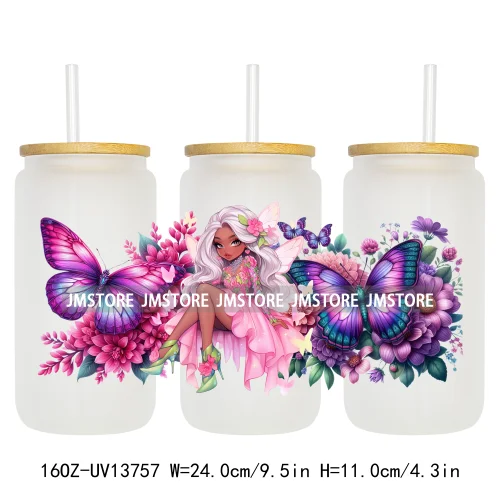 Floral Butterfly Girl Woman UV DTF Stickers Ready to Transfer Cup Wrap Custom Labels DIY Craft For Libbey Can Glass Tumblers Mug