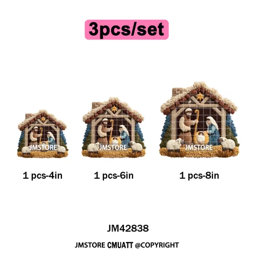 Trendy Faux Yarn Crochet Joy Love Jesus Christian Christmas Iron on DTF Washable Transfers Stickers Ready to Press for Textiles