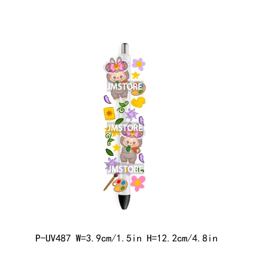 Cute Cartoon Monsters Character Kids UV DTF Pen Wraps Ready To Apply Transfer Stickers Waterproof Prints Durable Custom Labels