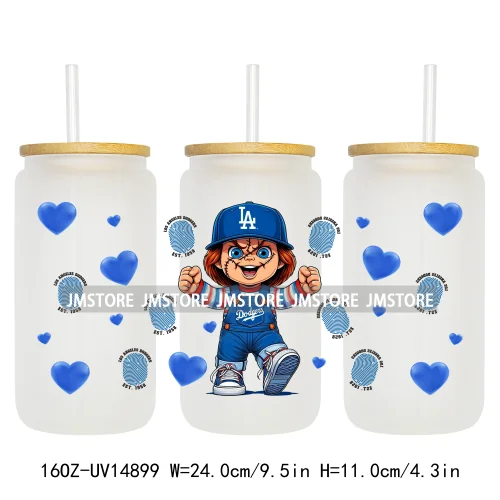 Baseball Sport Cartoon Characters UV DTF Wraps Transfer Sticker Ready To Apply Waterproof Logo For 16OZ Libbey Glass Can Tumbler