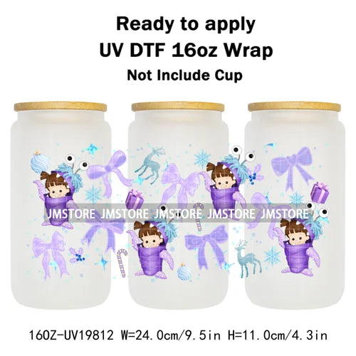 Christmas Mouse Cartoon Charater Girly UV DTF Cup Wrap Ready To Apply Transfer Stickers Durable For 16OZ Libbey Glass Can Bottle