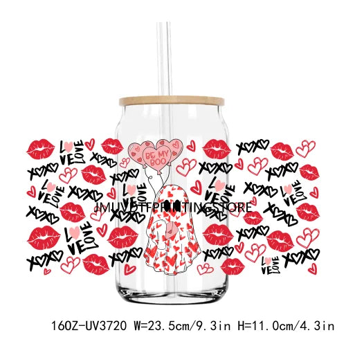 Valentine's Day Love 16OZ UV DTF Cup Wrap Transfer Stickers XOXO Hearts Custom Labels DIY Waterproof Logo For Libbey Glass Can