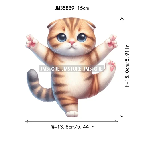 15cm 5.9in Kids Yoga Kungfu Cat Iron On Transfer Stickers For Clothes DTF Printed Vinyl Thermal Appliques Washable T-Shirt Decal