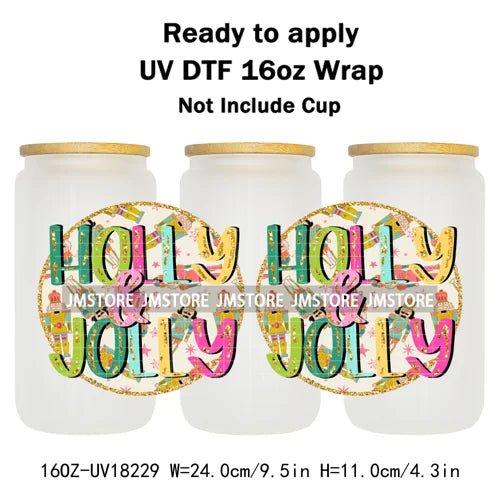 Holly Jolly Christmas Jesus Christian UV DTF Stickers Ready To Apply Cup Wrap Custom Labels DIY Craft For Libbey Glass Can Mugs