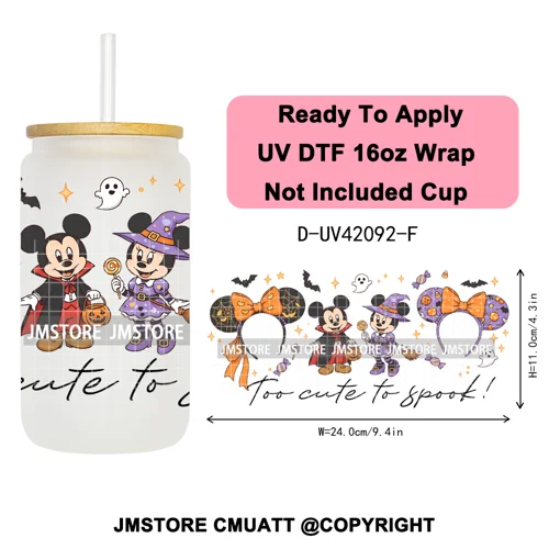 Mouse Halloween Villain Girly Cartoon Princess 16OZ UV DTF Cup Wraps Ready To Apply Transfer Stickers For Libbey Glass Can Mugs
