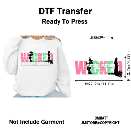 Witch Changed For Good Faux Glitter Pink and Green Movie Iron on DTF Washable Transfers Stickers Ready to Press for Clothes Bags