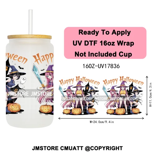 Kpop Movie Demon Hunters Boo Halloween Pumpkin Party 16OZ UV DTF Cup Wraps Ready To Apply Transfer Stickers For Libbey Glass Can