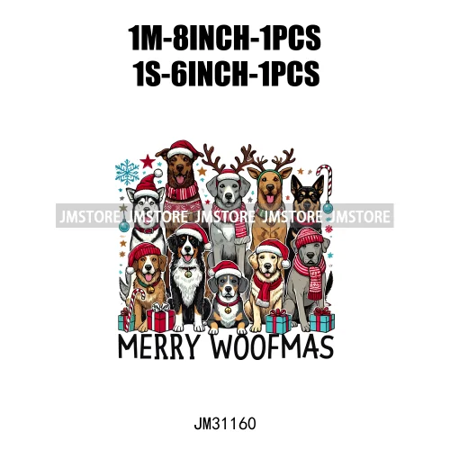 Dog Cat Pets Mom Christmas Season Merry Woofmas Paws And Give Thanks Iron On DTF Transfer Stickers Ready To Press For Sweatshirt