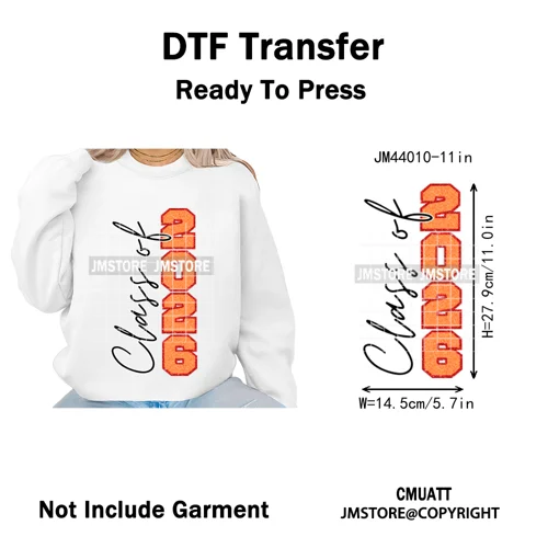 Faux Glitter Senior Class of 2026 High School Graduate Reunion Iron on Washable DTF Transfer Stickers Ready to Press for Clothes