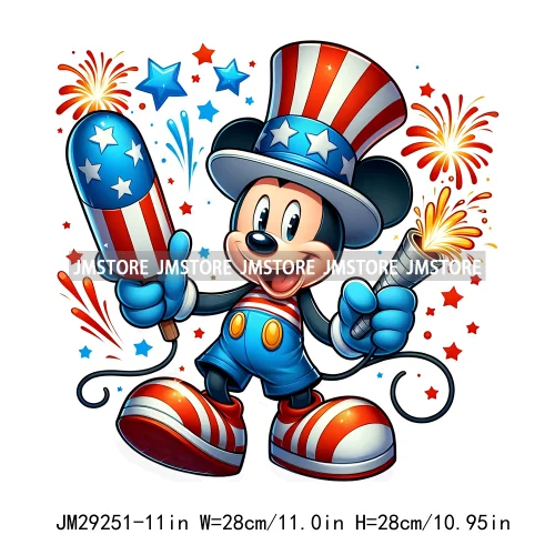 Washable Cartoon Animal 4th Of July Independence Day Freedom Iron On DTF Transfers Stickers Ready To Press For Clothing