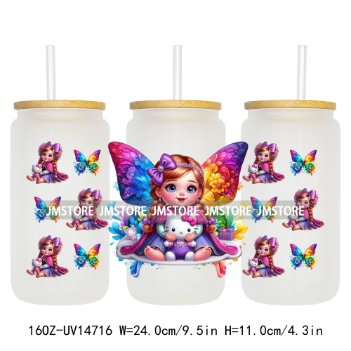 Magical Princess Bow Cartoon Girl 16OZ UV DTF Cup Wraps Ready To Apply Waterproof Transfer Stickers For Libbey Glass Can Tumbler