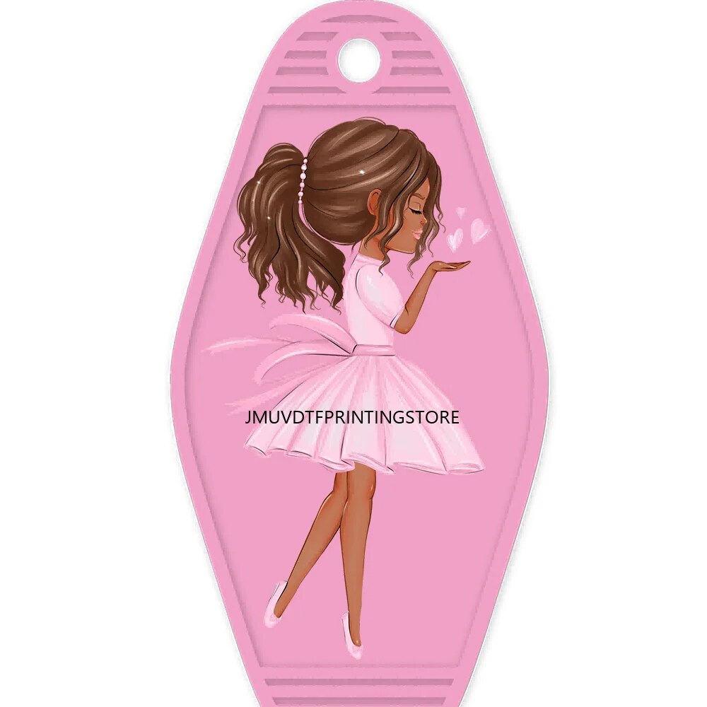 Happy Birthday Pink Girls With Coffee High Quality WaterProof UV DTF Sticker For Motel Hotel Keychian Cute Girl Kids