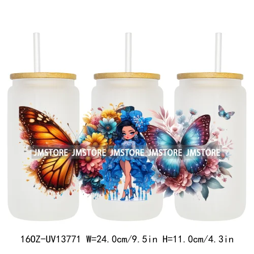Floral Butterfly Girl Woman UV DTF Stickers Ready to Transfer Cup Wrap Custom Labels DIY Craft For Libbey Can Glass Tumblers Mug