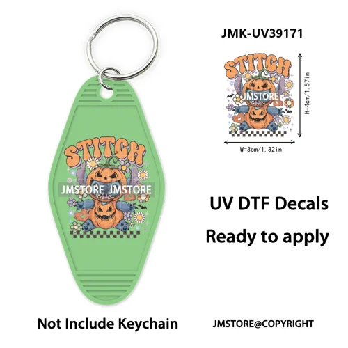 Spooky Halloween Cartoon Character Couple UV DTF Motel Keychain Wrap Ready To Apply Waterproof High Quality Hotel Keychain Decal
