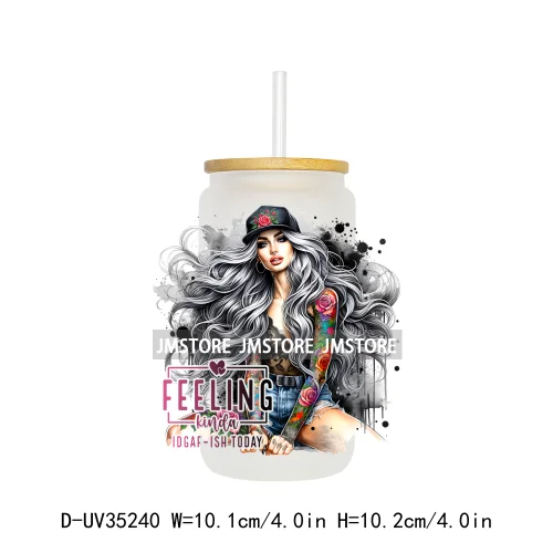 Funny Sarcastic Woman Sassy Girl UV DTF Transfer Stickers Decals Ready To Apply Waterproof For 16OZ Libbey Glass Can Cup Tumbler