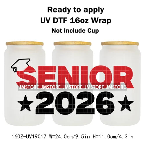 Class Of 2026 Senior Graduation Cap UV DTF Stickers Ready To Apply Cup Wrap Durable Custom Prints DIY Craft For Libbey Can Glass