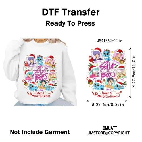 Preppy Christmas Festive Boys Girls Movie Xmas Gift Food Light Iron on DTF Washable Transfer Stickers Ready to Press for Clothes