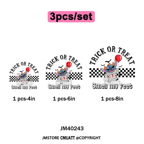 Checkered Trick Or Treat Scary Killer Character Halloween Vibes Iron on DTF Washable Transfer Sticker Ready to Press for Hoodies