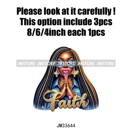 Christian Bible Urban Praying Afro Girls Jesus Faith God Love Cross Iron On DTF Transfer Stickers Ready To Press For Hoodies Bag