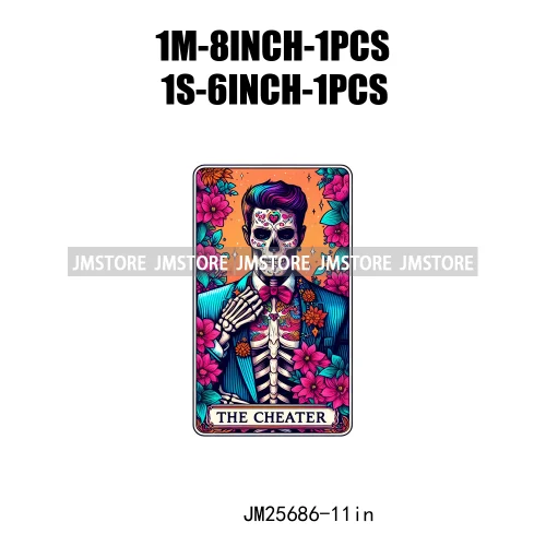 Custom Flower La Chismosa Dog Cat Lover Badass Skull Tarot Card  DTF Iron On Heat Transfers Stickers Ready To Press For Hoodies