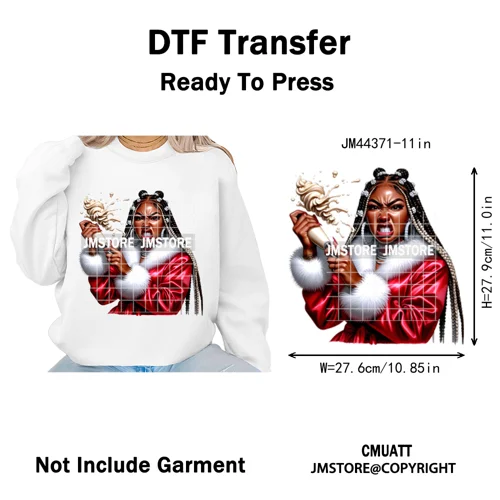 Funny Xmas Afro Glam Girly Gifts Holly Christmas Light Iron on Washable DTF Heat Transfers Stickers Ready to Press for Clothes