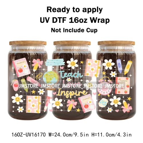 Preppy Lemon Summer Girly Beach Bookish UV DTF Wraps Transfer Sticker Custom Waterproof Logo For 16OZ Libbey Glass Can Tumbler