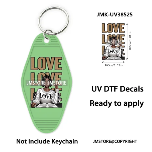 Afro Girls Faith Religious Christian UV DTF Motel Keychain Wraps Ready To Apply Waterproof High Quality Hotel Keychain Decals