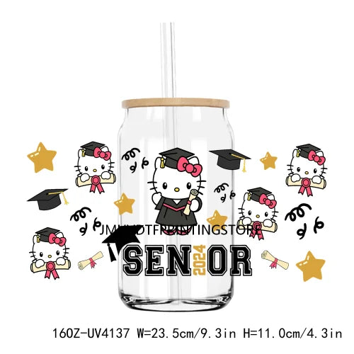 Senior Class Of 2024 UV DTF Sticker For 16OZ Libbey Glass Cup Can High School Graduation Wrap Transfer Sticker Custom DIY Logo