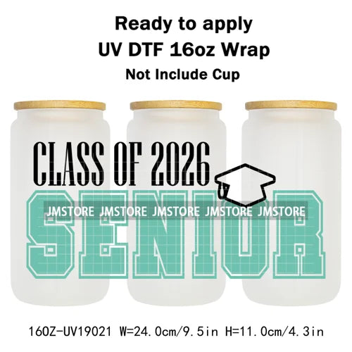 Class Of 2026 Senior Graduation Cap UV DTF Stickers Ready To Apply Cup Wrap Durable Custom Prints DIY Craft For Libbey Can Glass