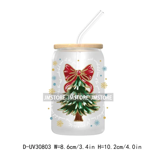 Christmas Tree Coquette Bow UV DTF Transfer Stickers Decals For Libbey Cold Cups Mugs Tumbler Waterproof Jesus Christian Xmas