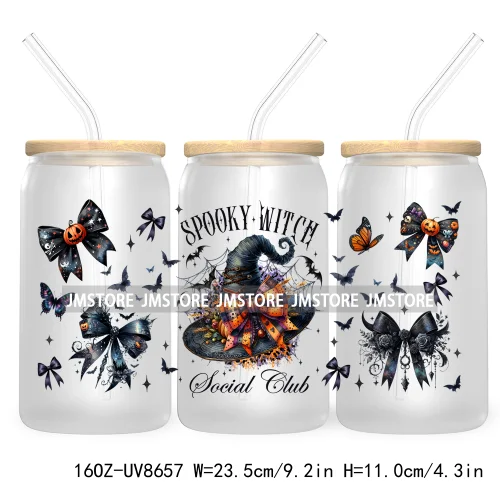 Spooky Witch Social Club UV DTF Cup Wrap For 16OZ Libbey Glass Cups Can Transfer Stickers Custom Labels Logo Halloween Season