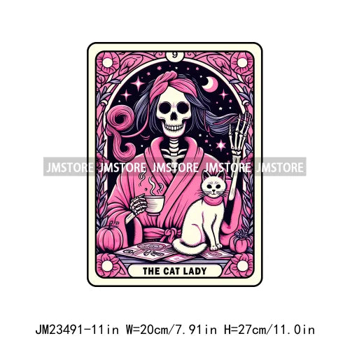 Snarky Funny Tarot Card Woman Sarcastic Skeleton Mother Witchy Vibes Skull Mama DTF Logos Transfer Stickers For Clothing