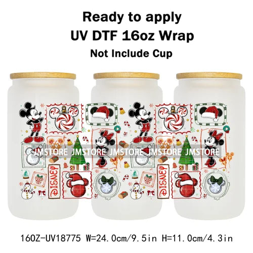 Merry Christmas Cartoon Mouse Cookies UV DTF Stickers Ready To Apply Cup Wrap Durable Custom Logo DIY Craft For Libbey Can Glass