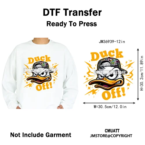 12in Cartoon Streetwear Duck Off Hip Hop Gangster Animal Vibes Iron on DTF Transfers Stickers Ready to Press for T-shirts Bags