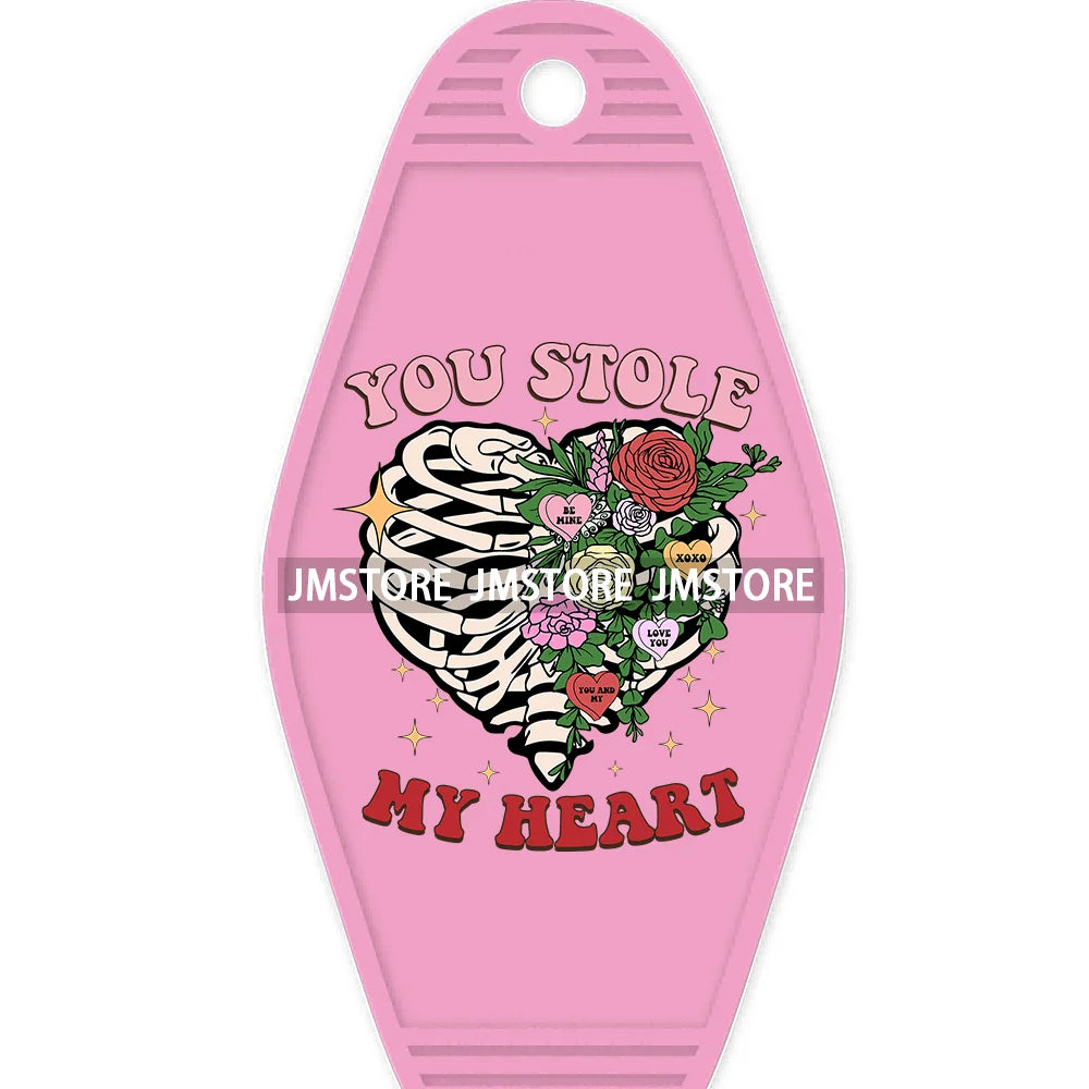 Loved To Death Skeleton Rose High Quality WaterProof UV DTF Stickers For Motel Hotel Keychain Blanks XOXO Valentines Day