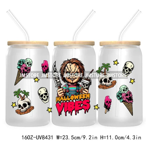 Killer Summer Vibes UV DTF Sticker For 16OZ Libbey Glass Cup Can Wrap Transfer Stickers Custom Labels DIY Logo Horror Halloween