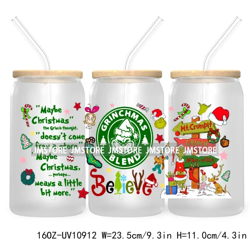 Retro Christmas Mean Guy UV DTF Cup Wrap For Libbey Glass Can Transfer Stickers Waterproof Custom Labels Merry Greenmas Xmas