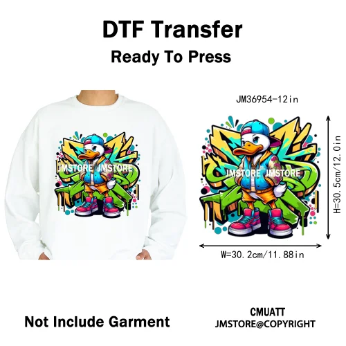 12in Cool Urban Trap Style King Animal Rich Ducks With Gold Chain Iron on DTF Heat Transfer Sticker Ready to Press for Clothing