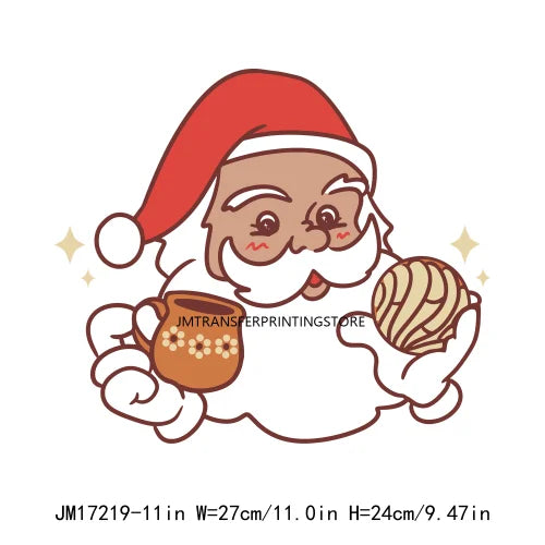 Mexican Latin Love Christmas Holiday Printing Logos Iron On DTF Santa Conchas Pan Dulce Transfer Stickers For Sweatshirt Bags