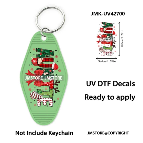 Preppy Bow Christmas Reindeer Mama Mini UV DTF Keychain Decals Ready To Apply Waterproof Durable Wraps For Hotel Motel Keychain