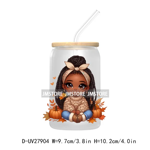 Autumn Chibi Super Cute Black Baby Girl UV DTF Transfer Stickers Decals For Libbey Cold Cups Mugs Tumbler Waterproof Afro Kids