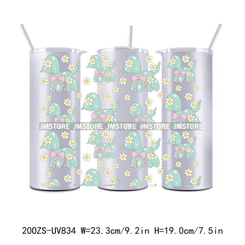 Groovy Retro Balloon Dog Coquette Bow Flowers 20OZ UV DTF Wraps Transfer Stickers Custom Waterproof Logo For Straight Tumbler