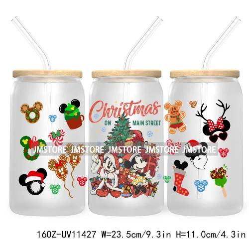 Merry Christmas Cartoon Couple 16OZ UV DTF Cup Wrap Ready To Apply For Libbey Glass Can Cup Tumbler Gingerbread Candy Cane Mouse