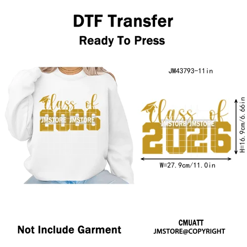 Class of 2026 High School Senior Edition Graduate Season Iron on Washable DTF Heat Transfer Stickers Ready to Press for Clothing